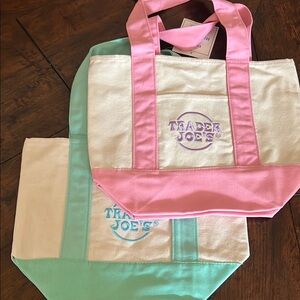 Trader Joe's Pink and Mint Tote Set